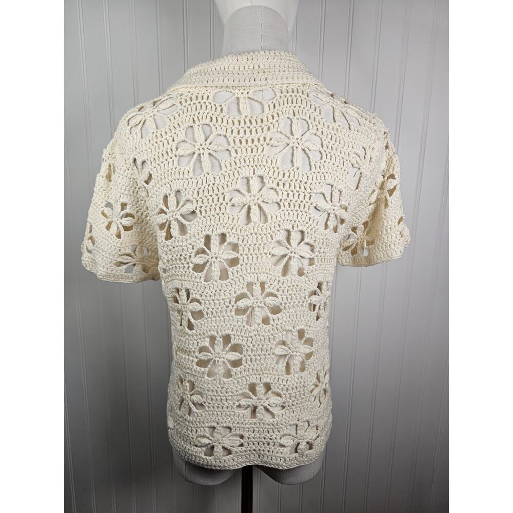 Miracle Floral Cream Crocheted Button Up Sweater Women's M/L Bohemian Festival - Picture 4 of 8